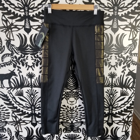 BSP BETTER SPORTS GOLD METALLIC /BLACK LEGGINGS M - Picture 3 of 8